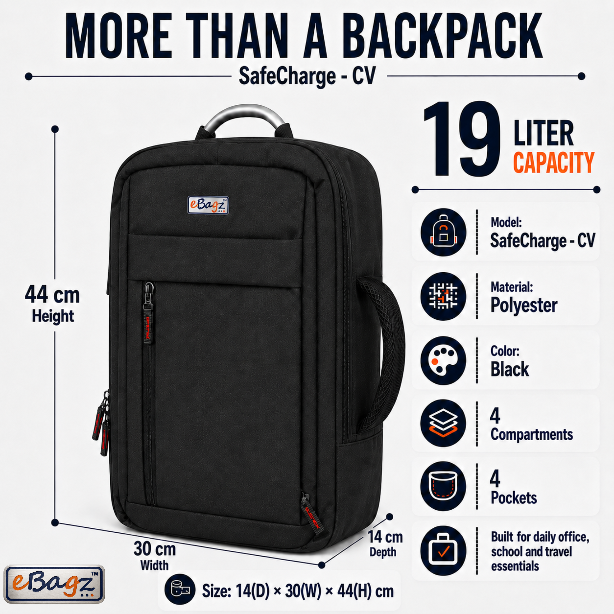 SafeCharge-V 20 Liter GPS+Voice Monitor + USB Charger Backpack