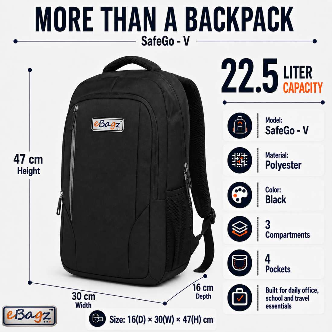 SafeGo-V 22 Liter Blue GPS+Voice Monitor Backpack