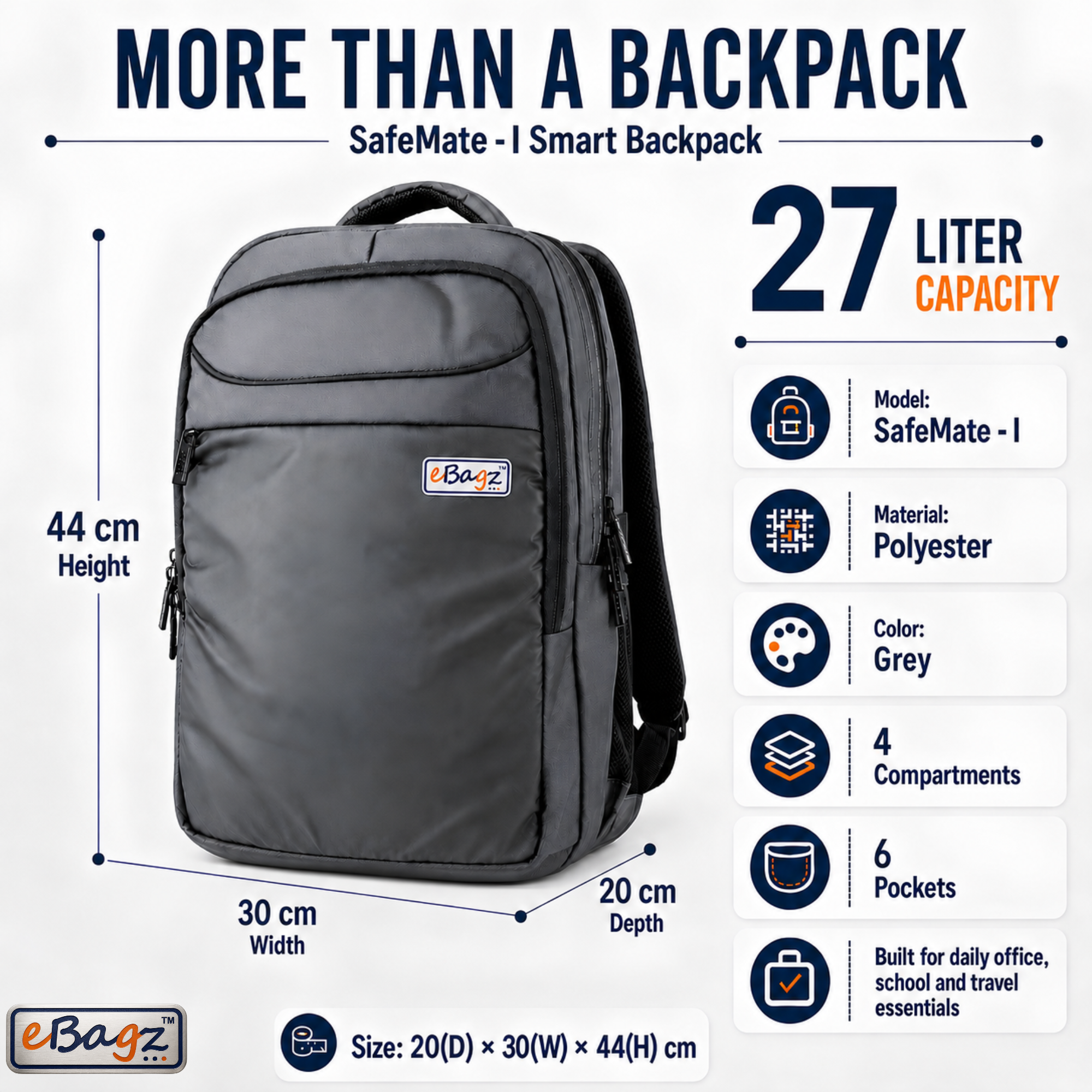 SafeMate-I 27 Liter Blue GPS Backpack