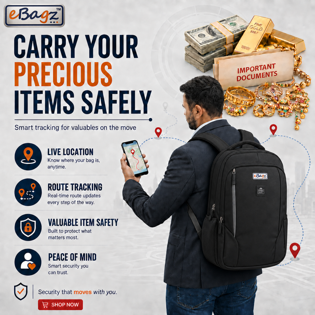 SafeGo-V 22 Liter Black GPS+Voice Monitor Backpack