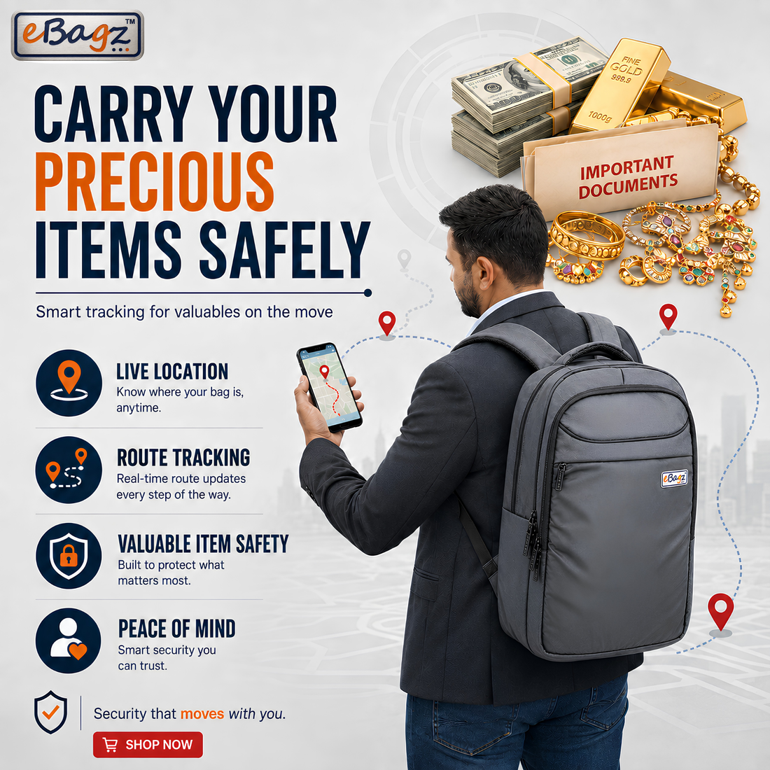 SafeMate-I 27 Liter Blue GPS Backpack