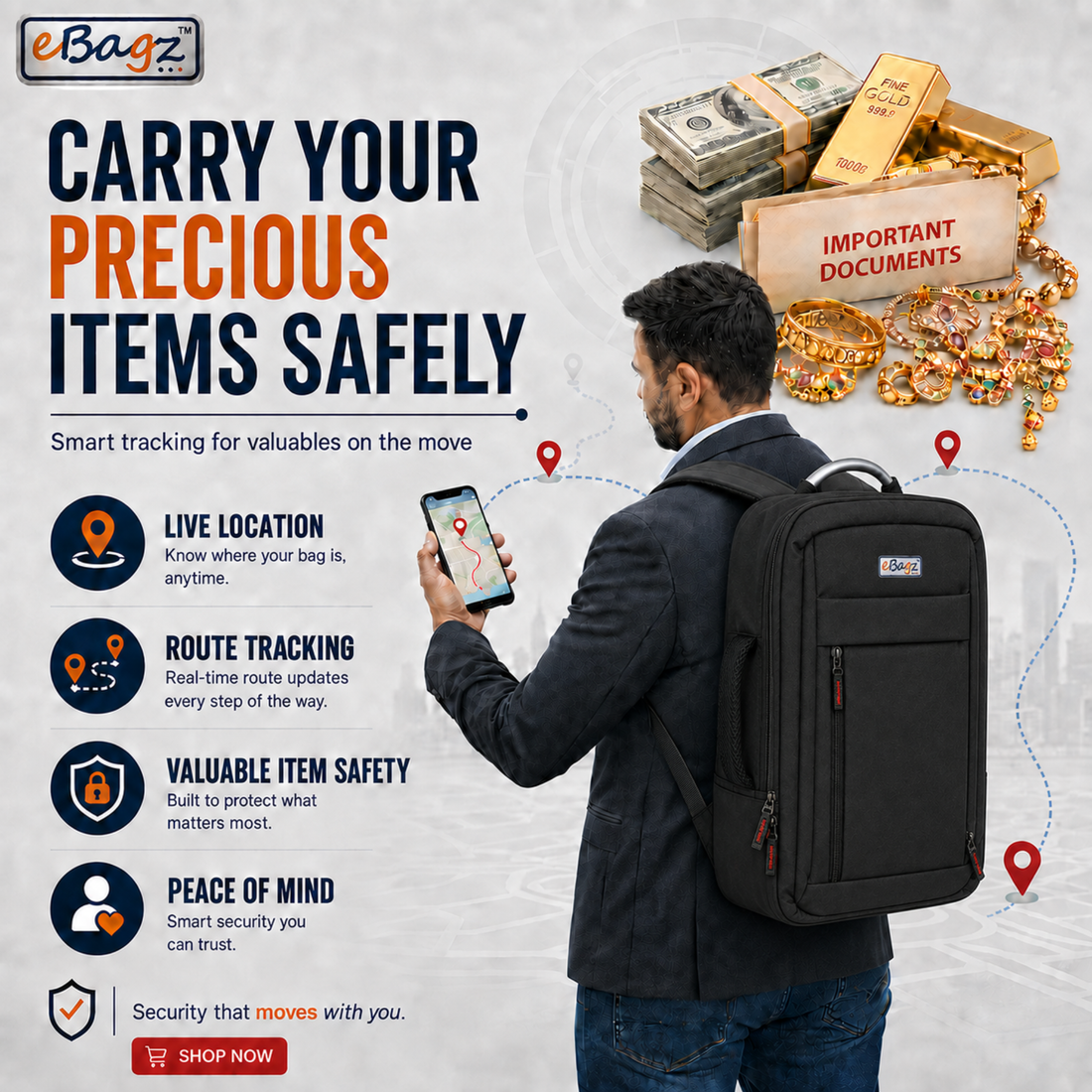 SafeCharge-V 20 Liter GPS+Voice Monitor + USB Charger Backpack