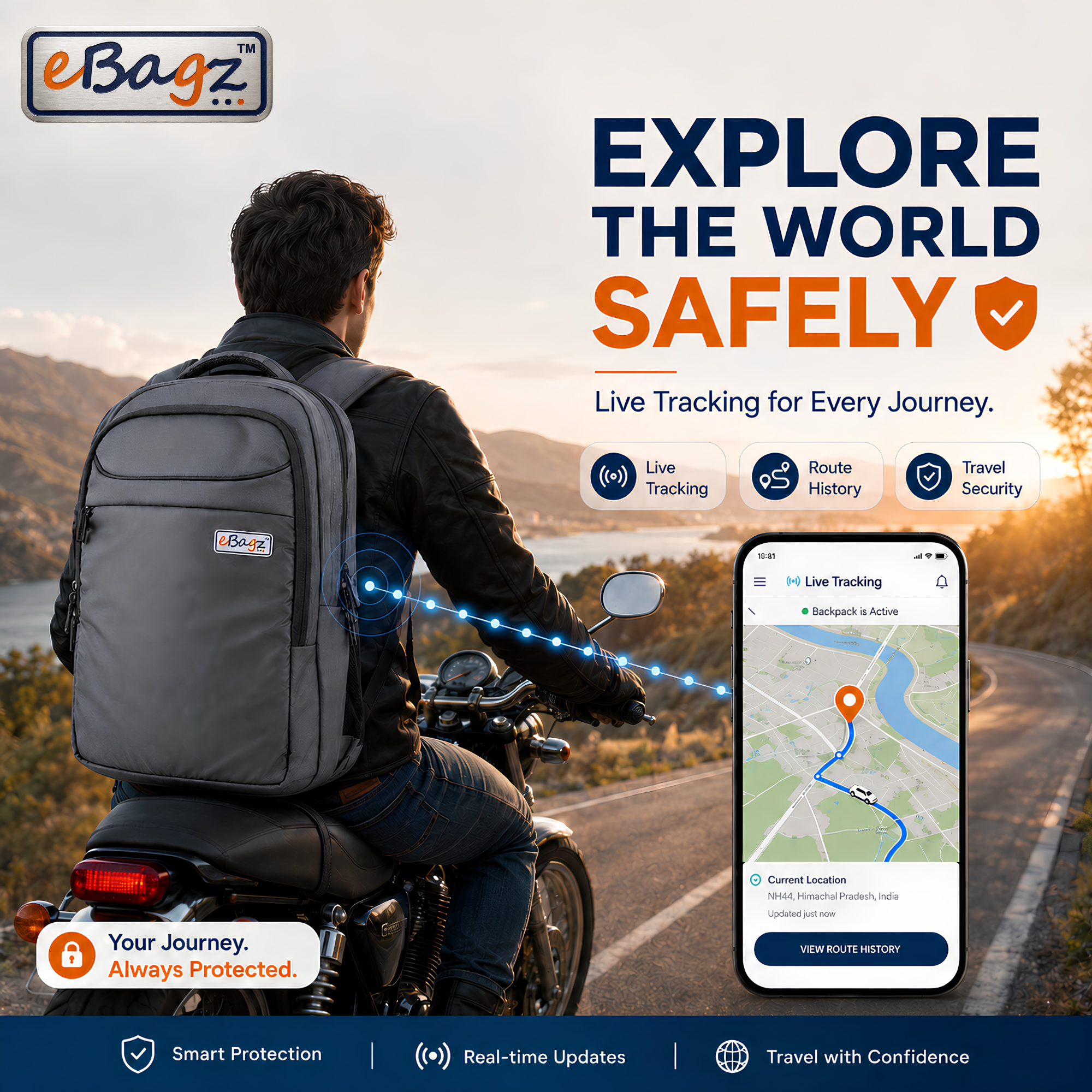 SafeMate-I 27 Liter Blue GPS Backpack