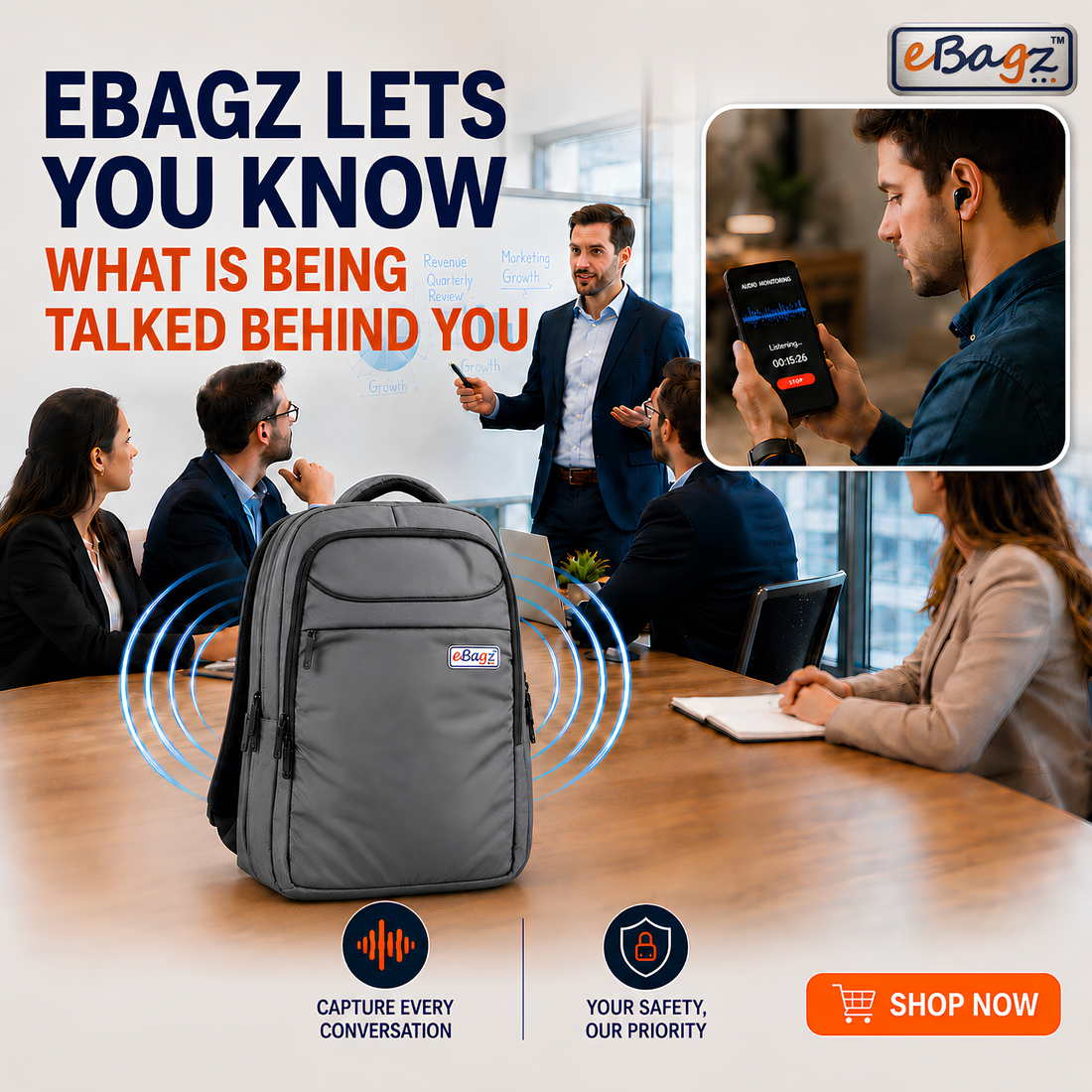 SafeMate-V 27 Liter Blue GPS+Voice Monitor Backpack