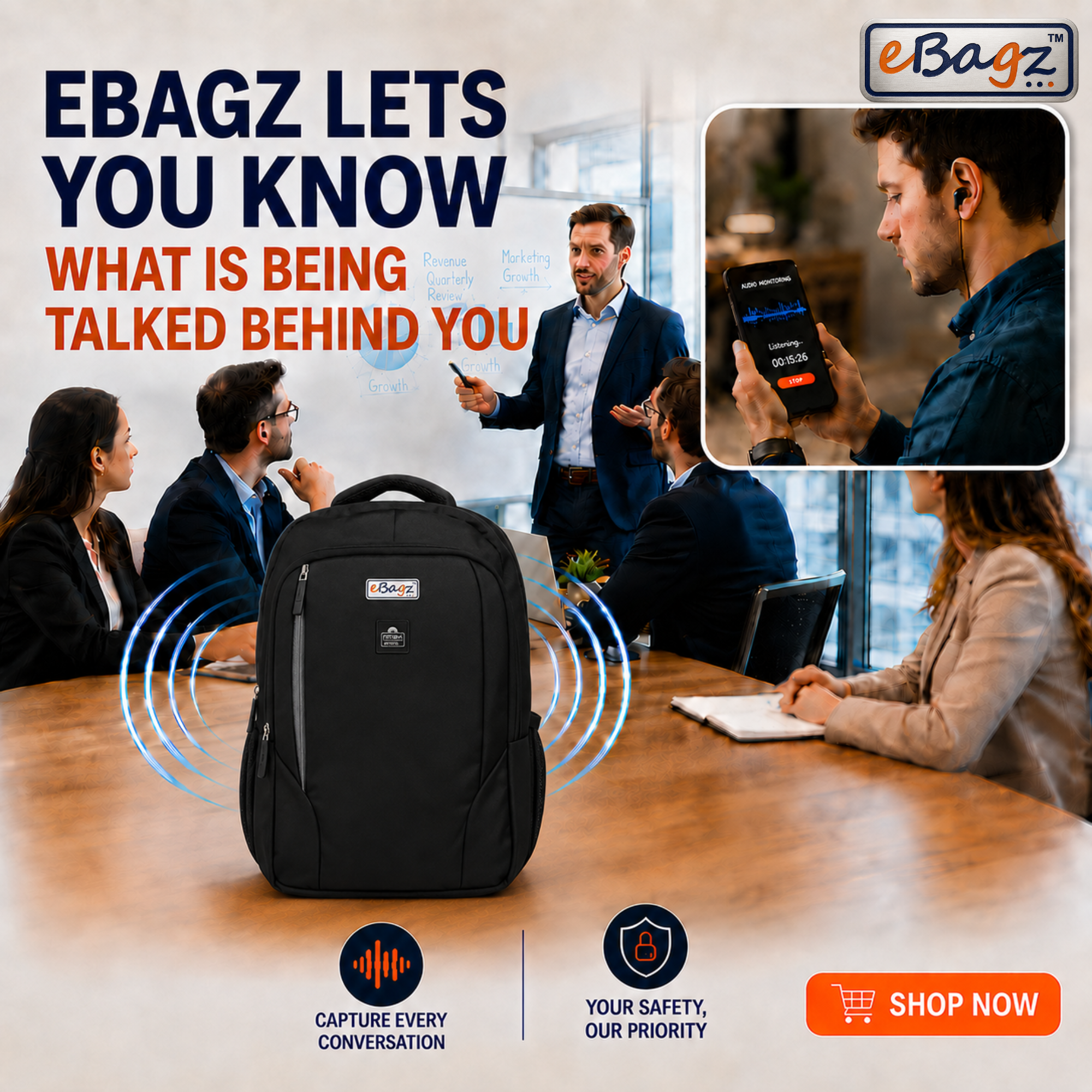 SafeGo-V 22 Liter Blue GPS+Voice Monitor Backpack
