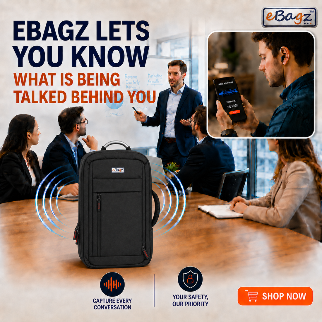 SafeCharge-V 20 Liter GPS+Voice Monitor + USB Charger Backpack