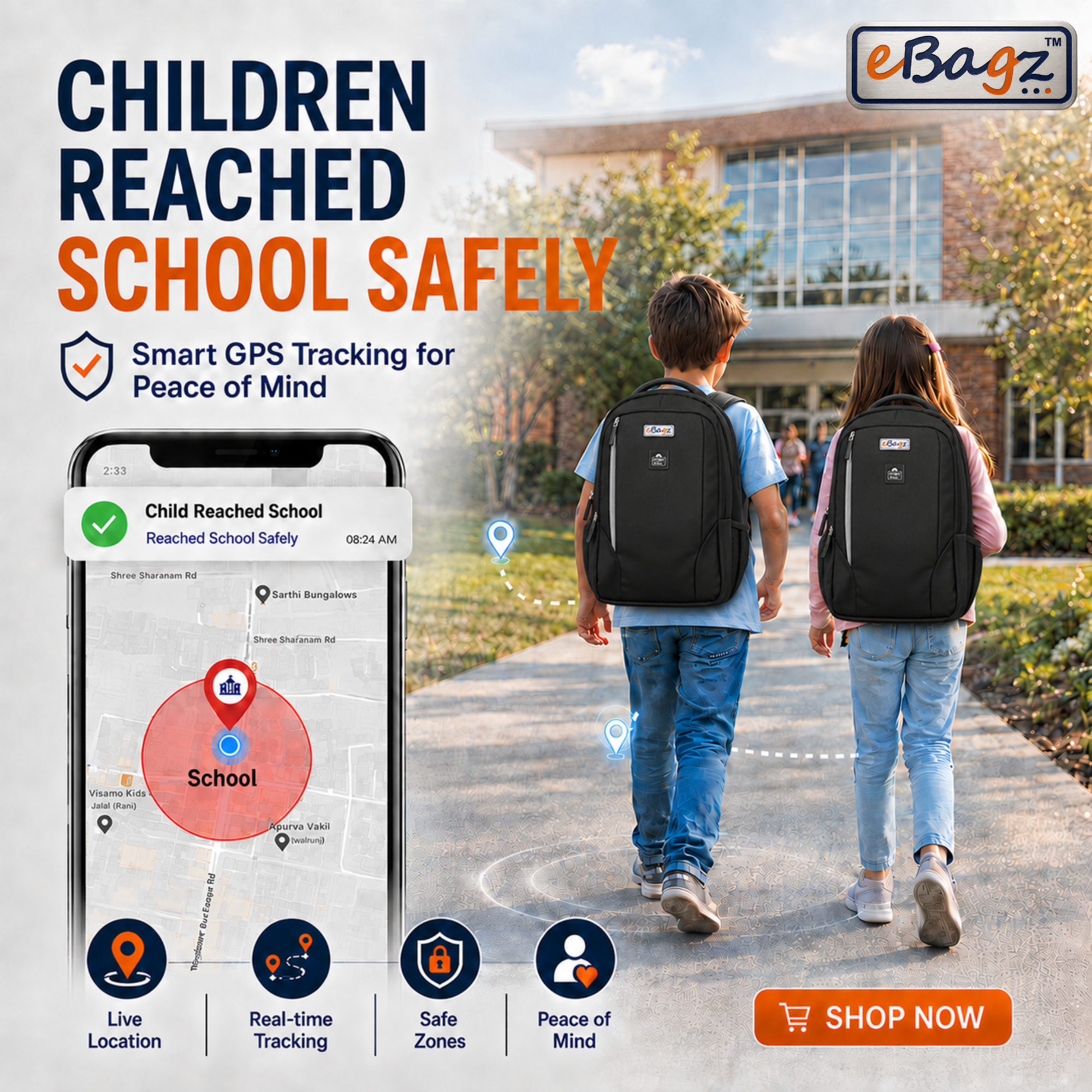 SafeGo-V 22 Liter Black GPS+Voice Monitor Backpack
