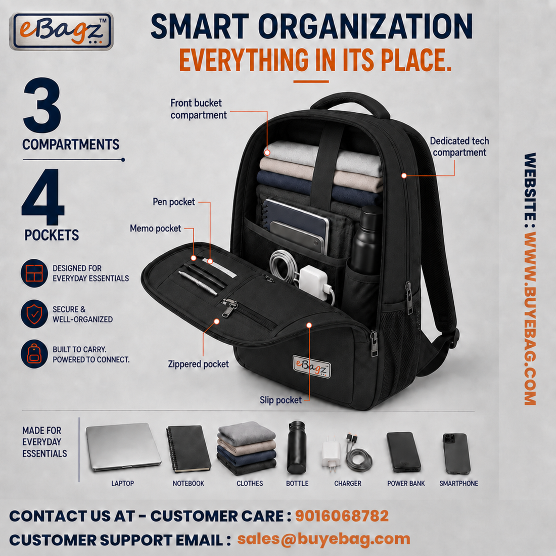 SafeGo-I 22 Liter Black GPS Backpack