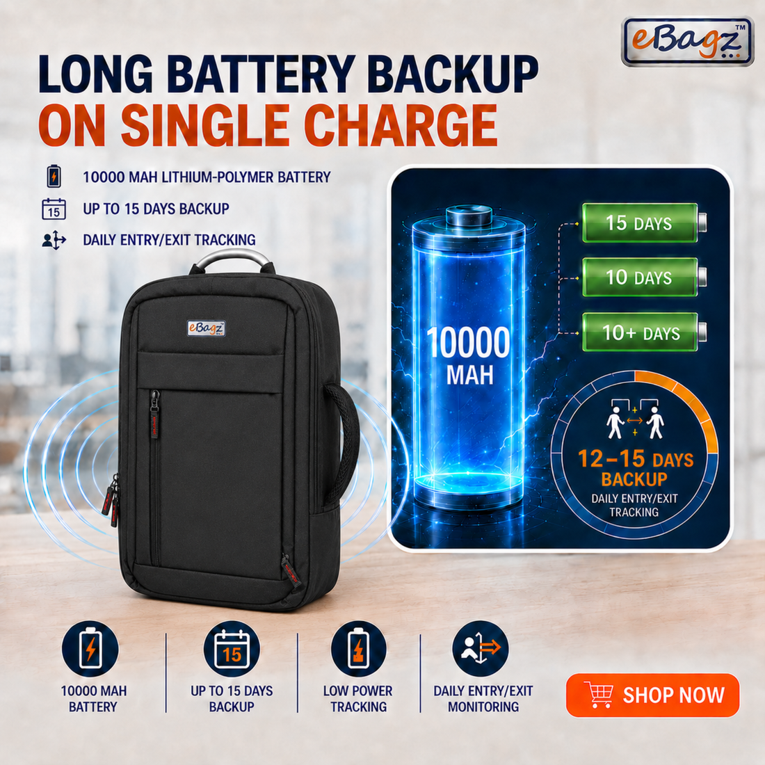 SafeCharge-V 20 Liter GPS+Voice Monitor + USB Charger Backpack