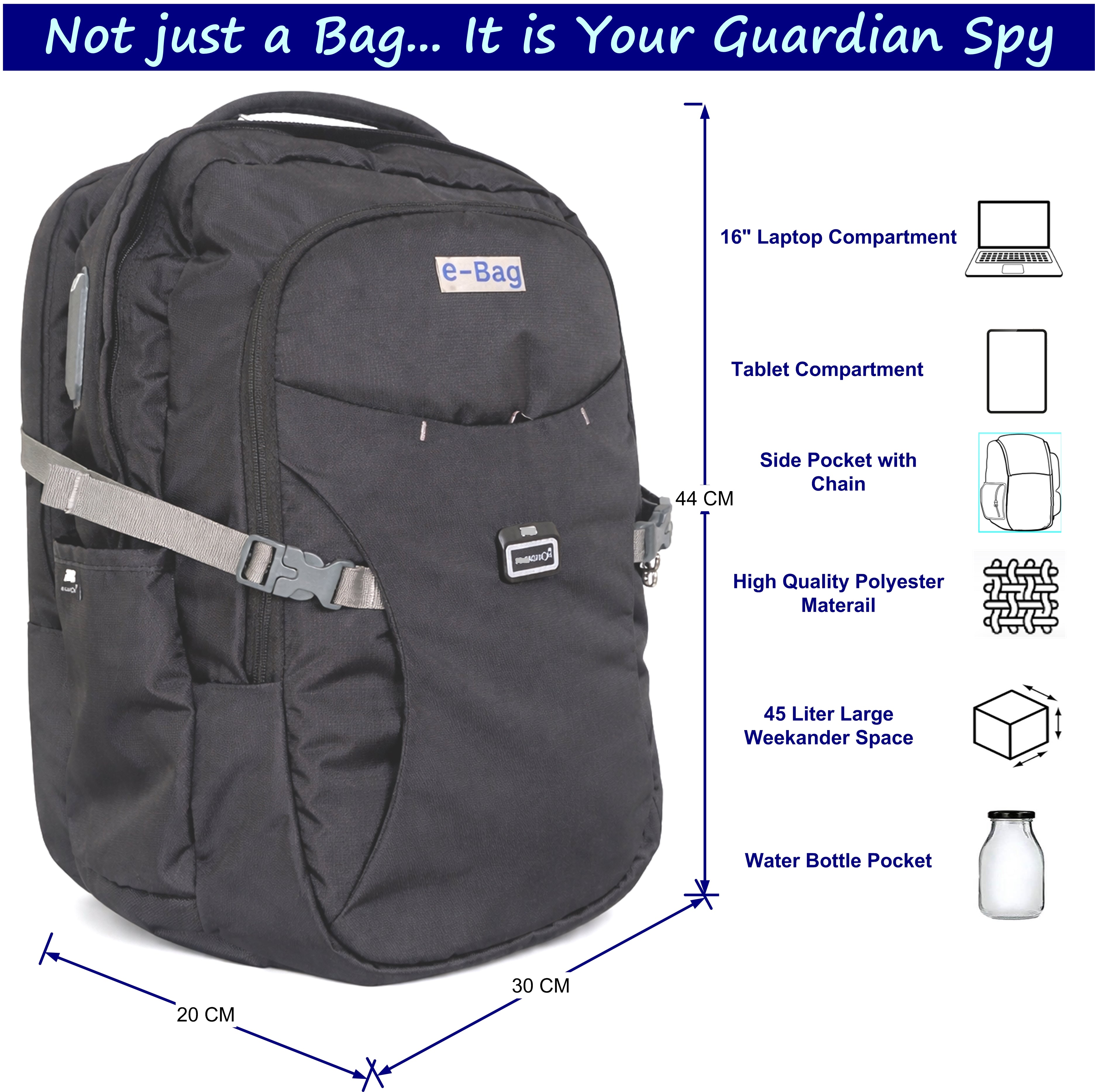 SecureMate-V 45 Liter GPS + Voice Monitor Backpack