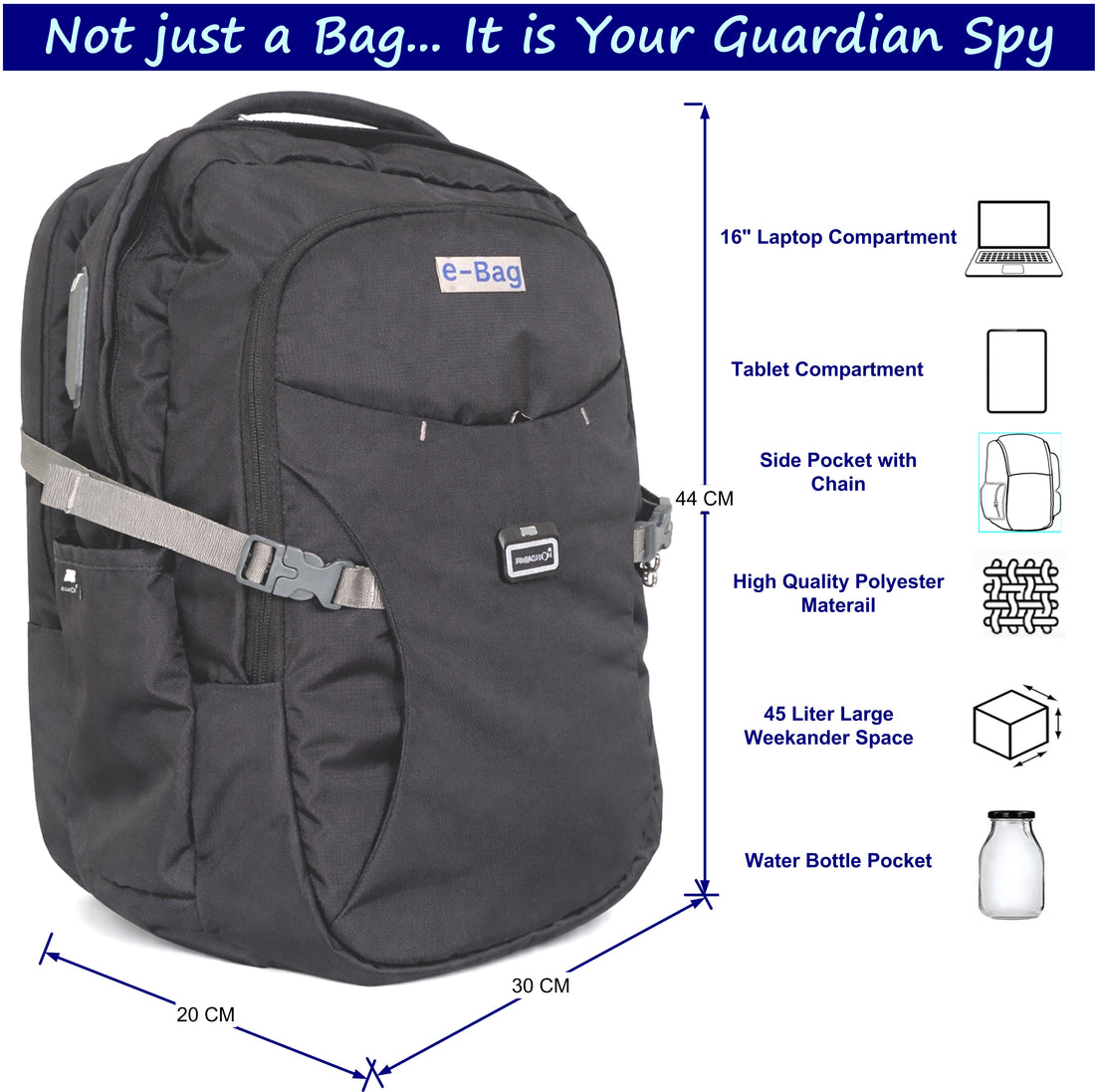 SecureMate-V 45 Liter GPS + Voice Monitor Backpack