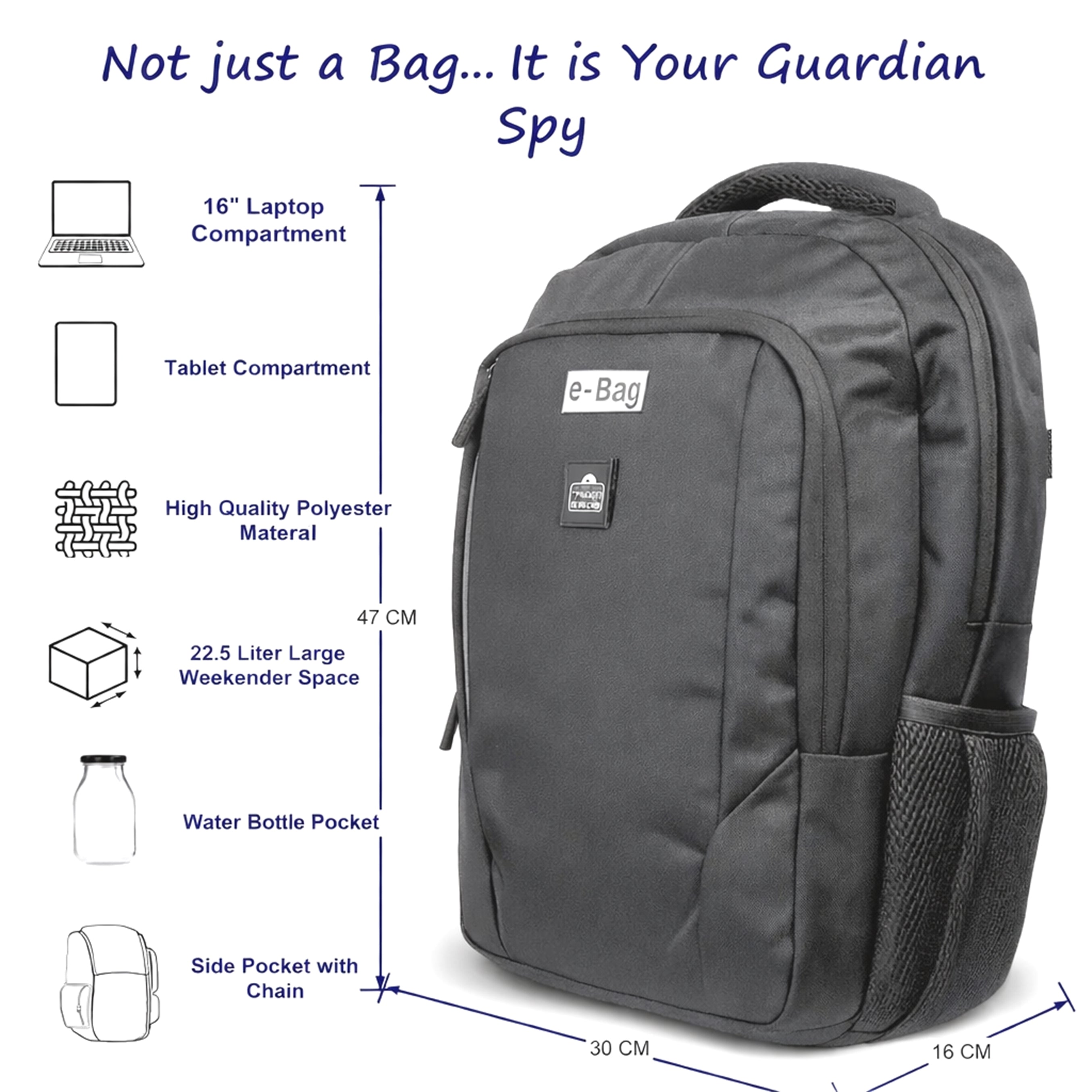 SafeGo-I 22 Liter Black GPS Backpack