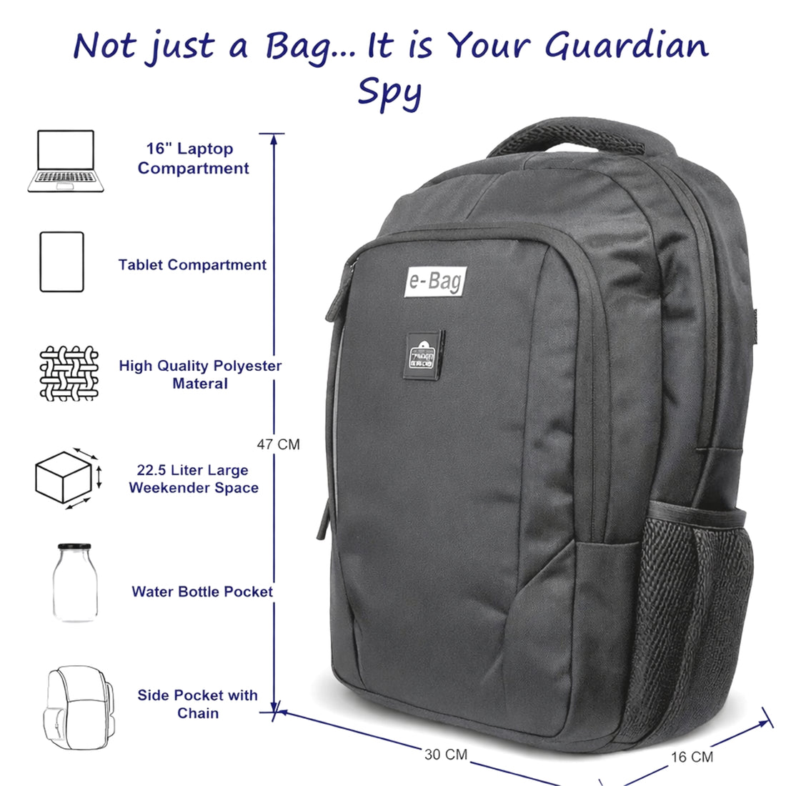 SafeGo-I 22 Liter Black GPS Backpack