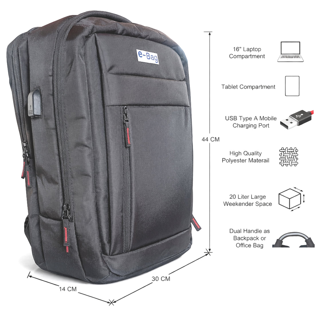 SafeCharge-V 20 Liter GPS+Voice Monitor + USB Charger Backpack