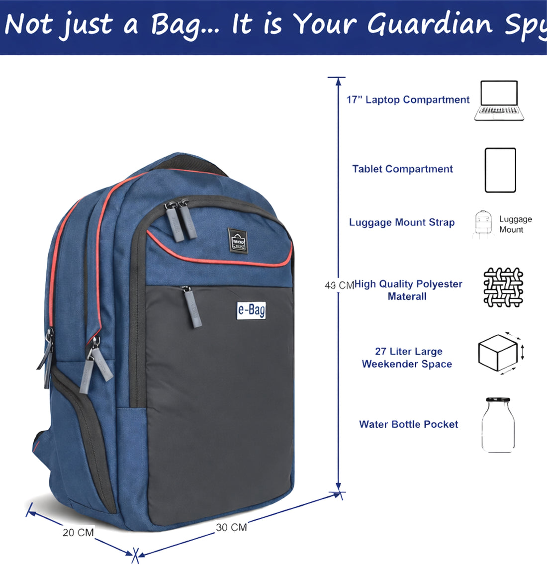 SafeMate-I 27 Liter Blue GPS Backpack